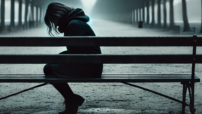 Silhouette of a person sitting depressed