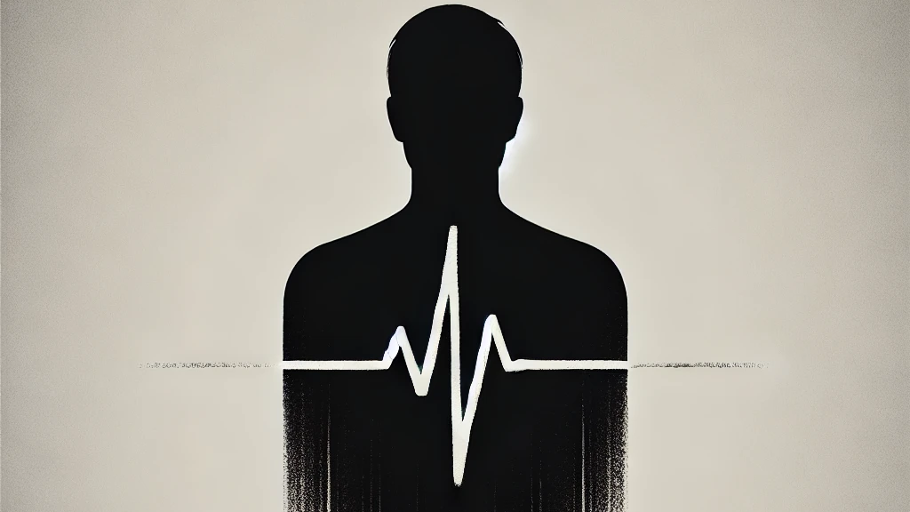 Silhouette of a torso with heartbeat line